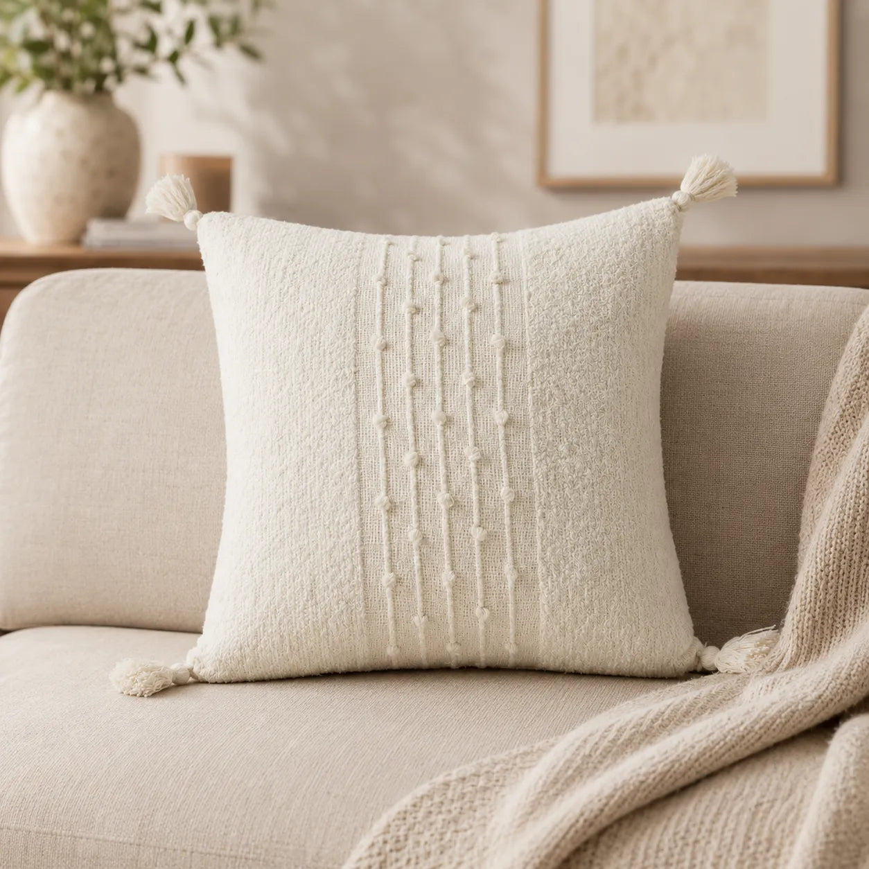 Capa de Almofada Premium Cru com Tassels