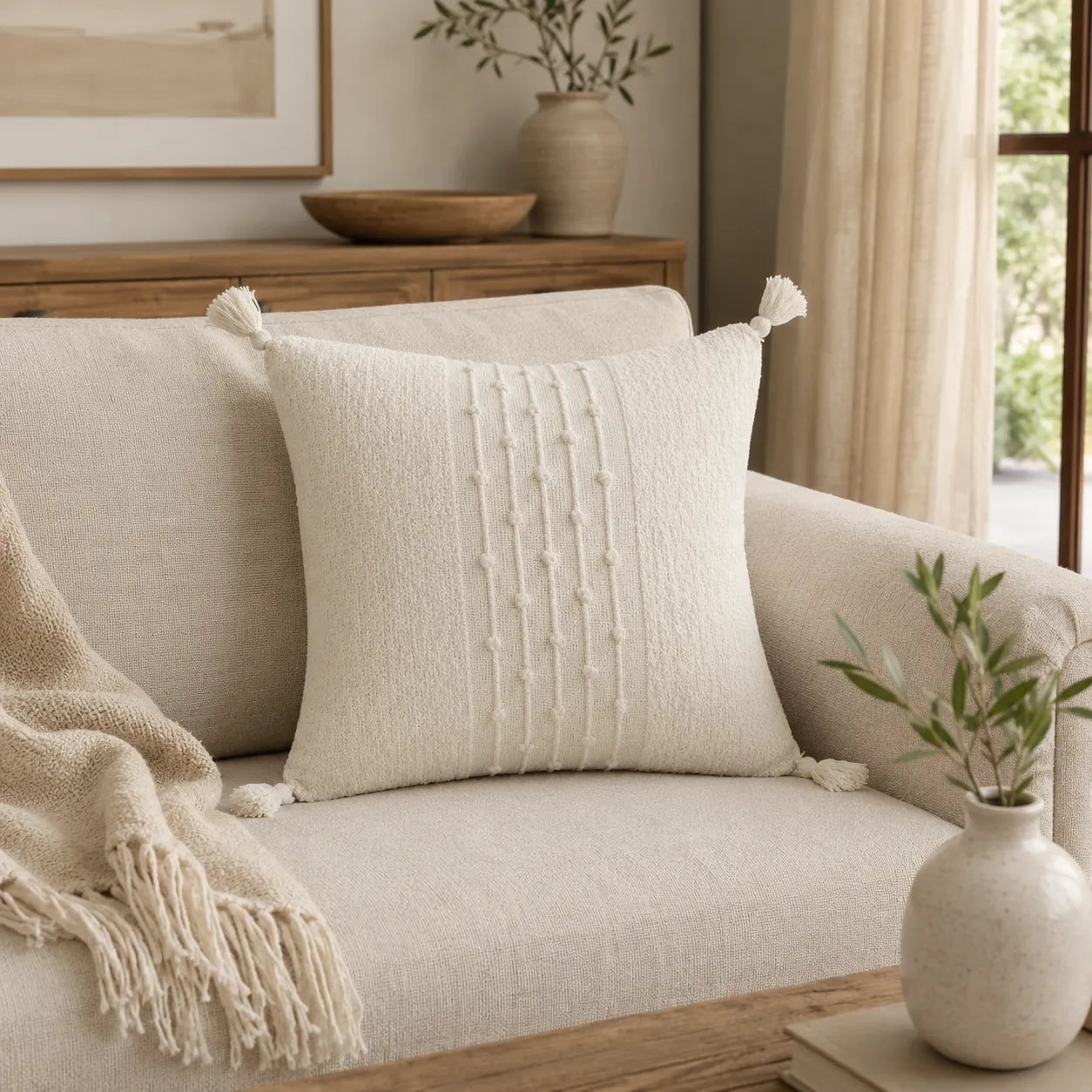 Capa de Almofada Premium Cru com Tassels