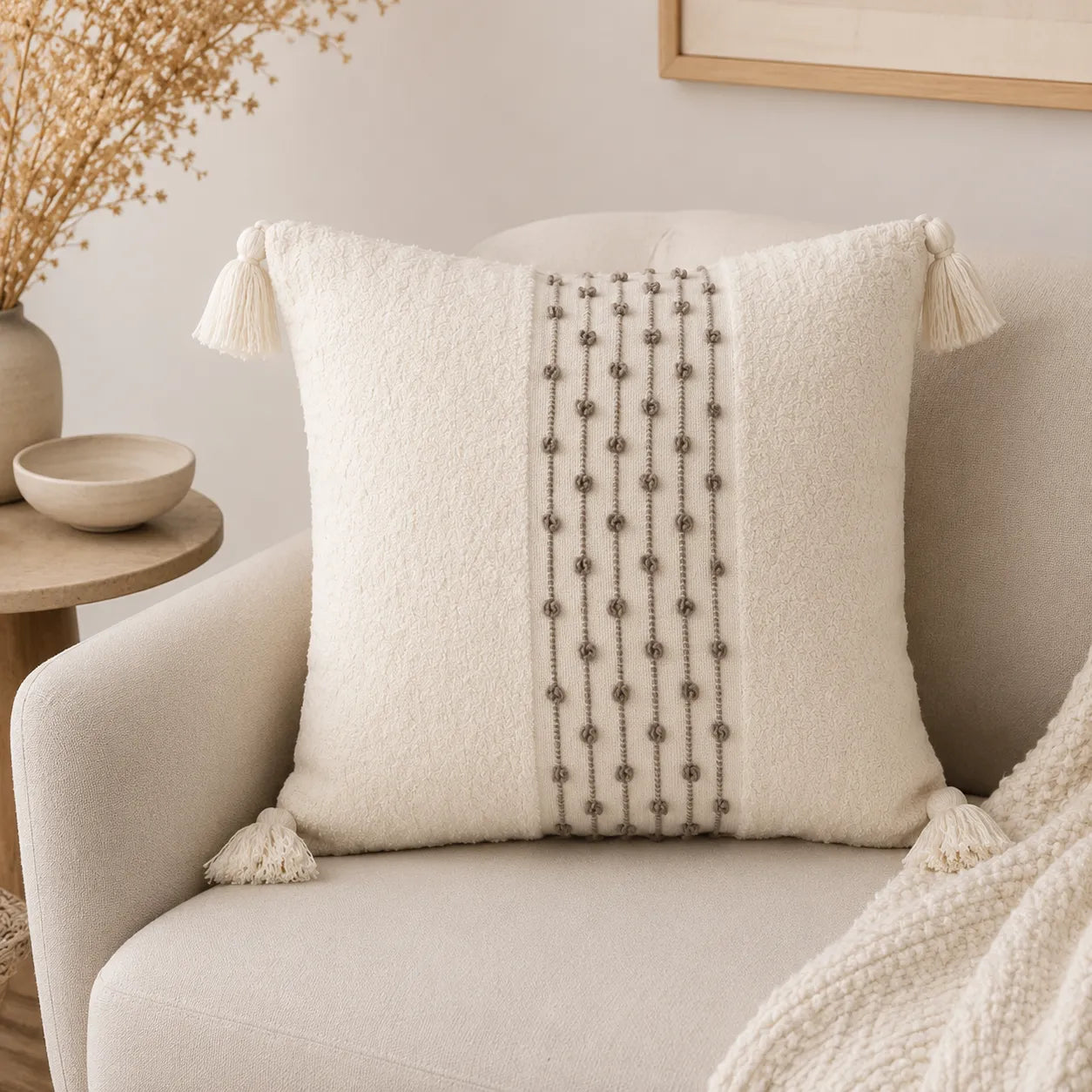 Capa de Almofada Premium Cru com Tassels