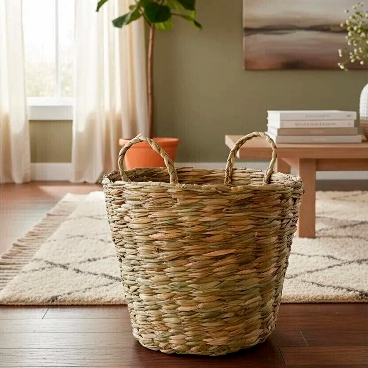 Cesto Organizador de Palha Natural com Alça