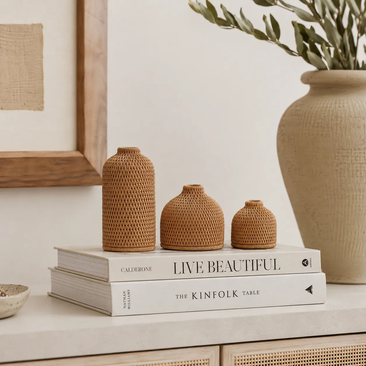 Conjunto de Mini Vasos Decorativos em Fibra Natural Trançada Nativa