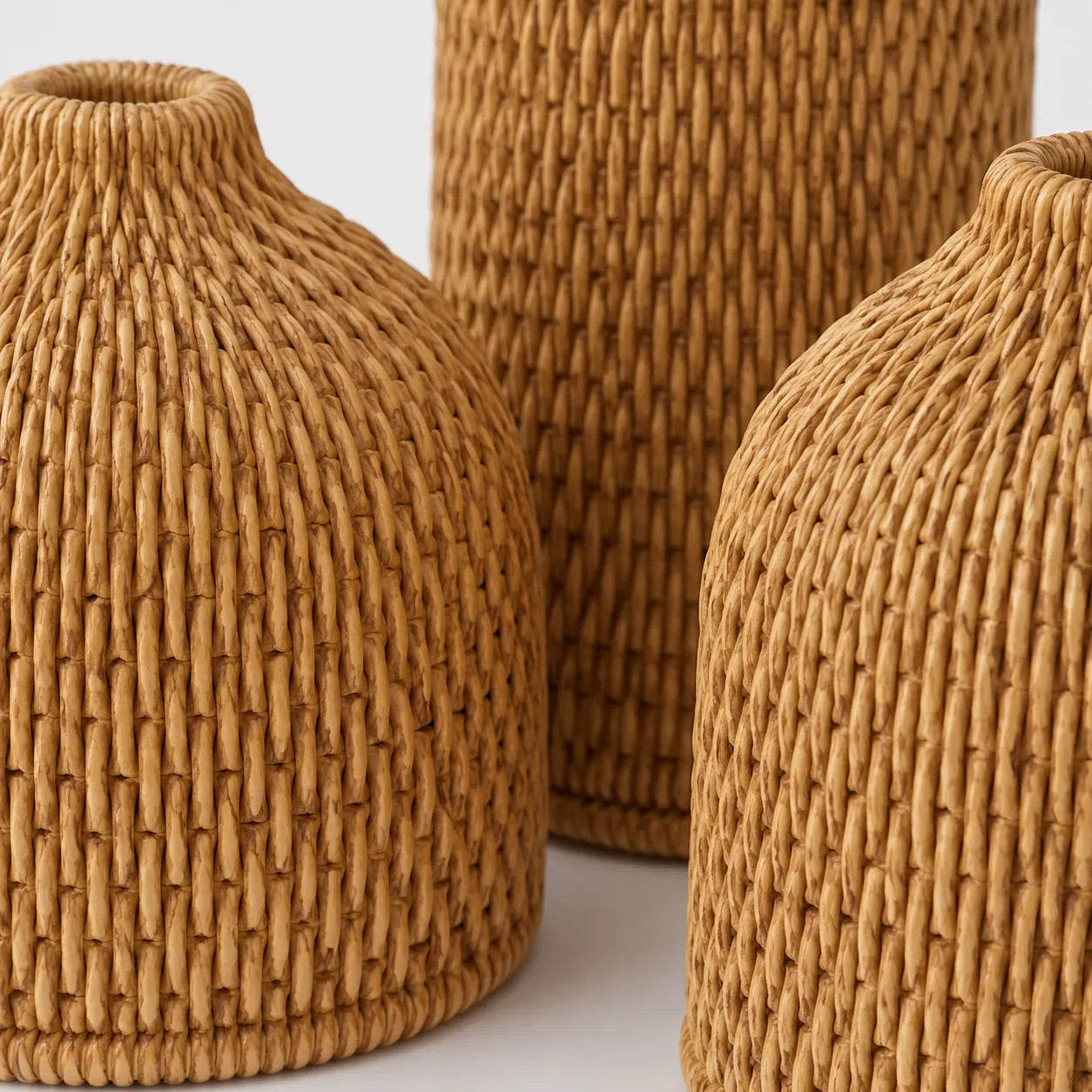 Conjunto de Mini Vasos Decorativos em Fibra Natural Trançada Nativa