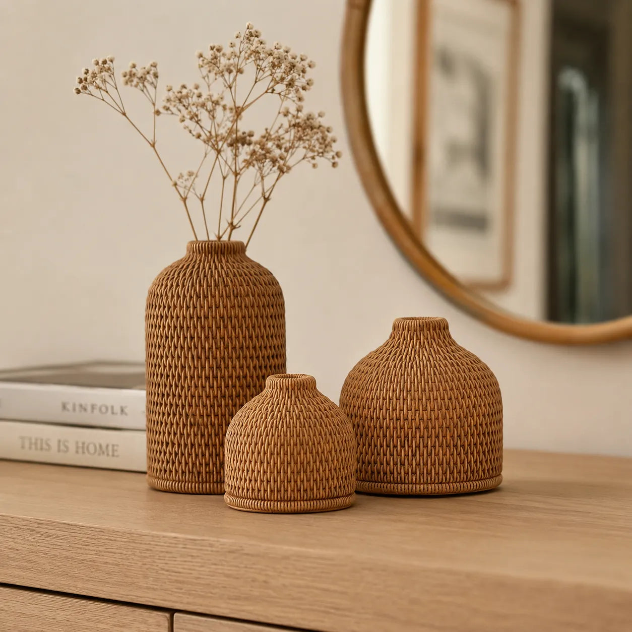 Conjunto de Mini Vasos Decorativos em Fibra Natural Trançada Nativa