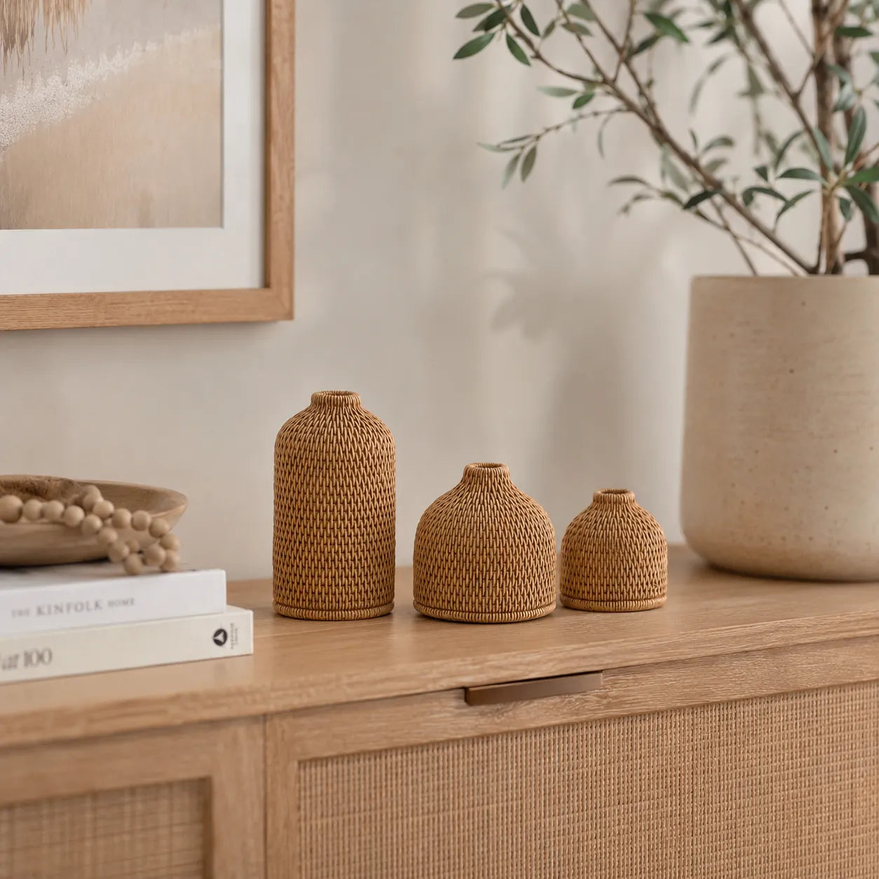 Conjunto de Mini Vasos Decorativos em Fibra Natural Trançada Nativa