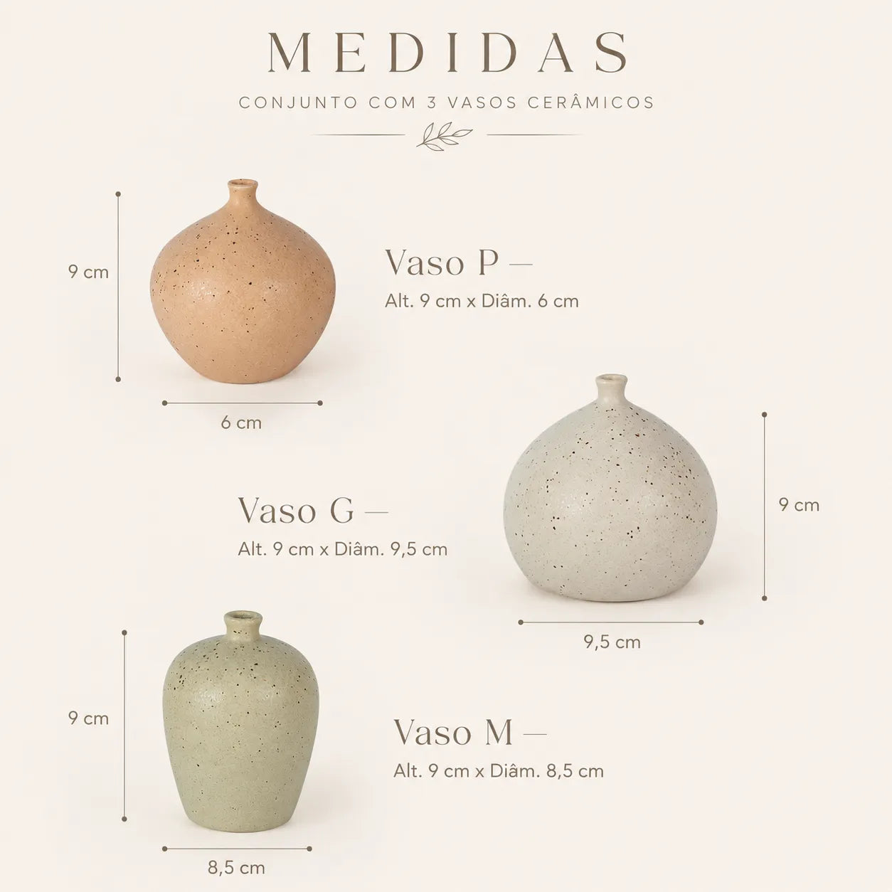 Conjunto de Vasos Decorativos Cerâmica Granilite