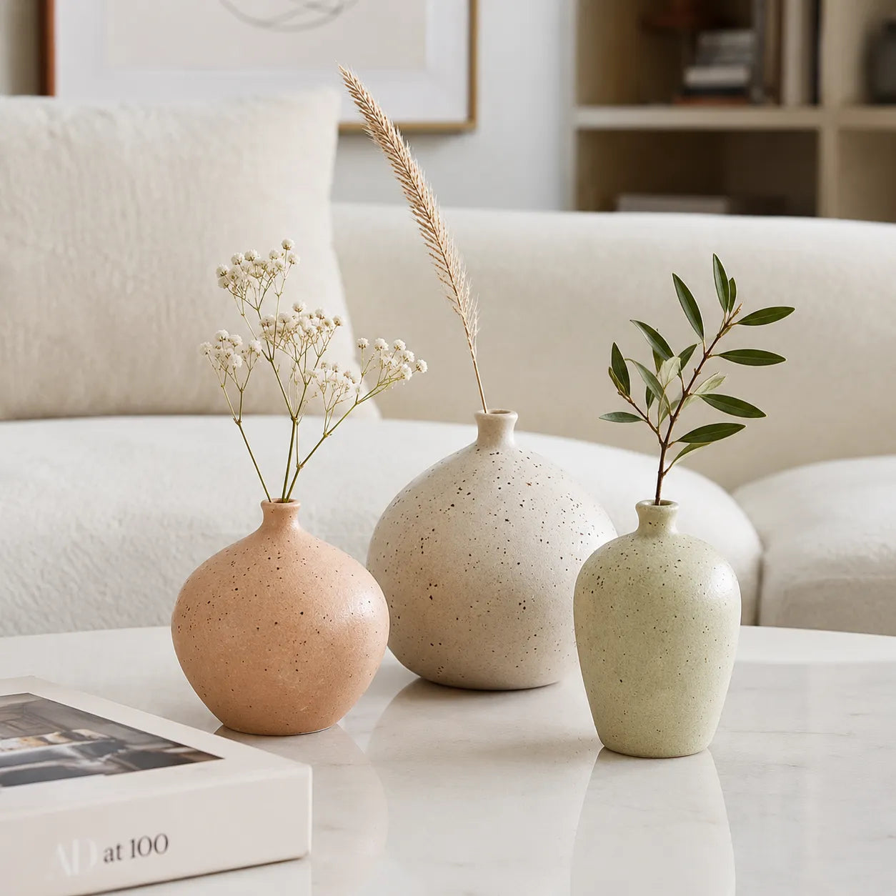 Conjunto de Vasos Decorativos Cerâmica Granilite