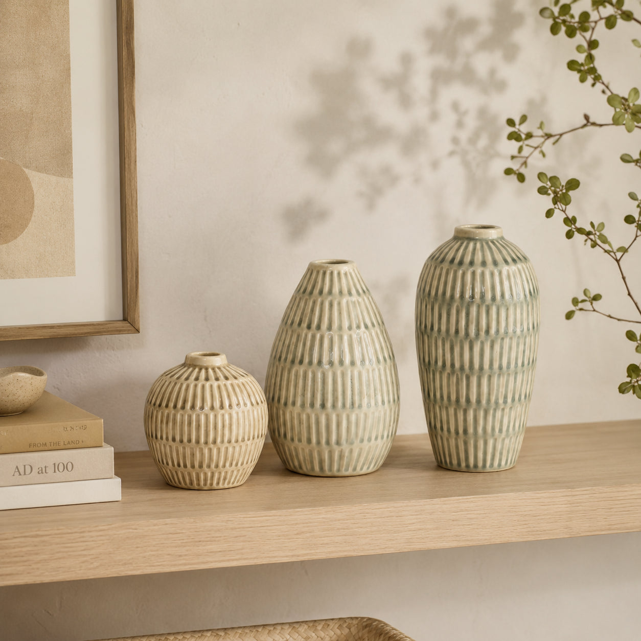 Conjunto de Vasos Decorativos em Cerâmica Ravena - 3 pçs