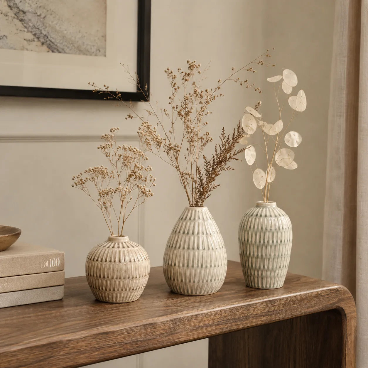 Conjunto de Vasos Decorativos em Cerâmica Ravena - 3 pçs