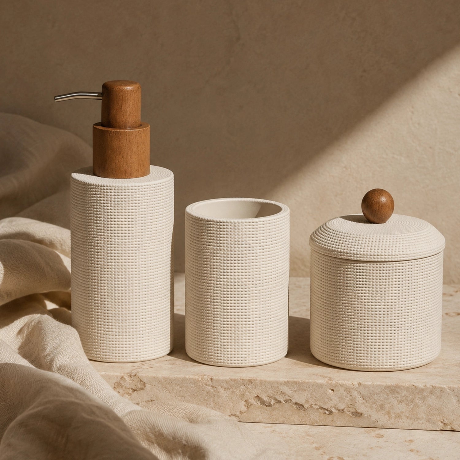 Conjunto para Banheiro Bege Wood - 3 peças