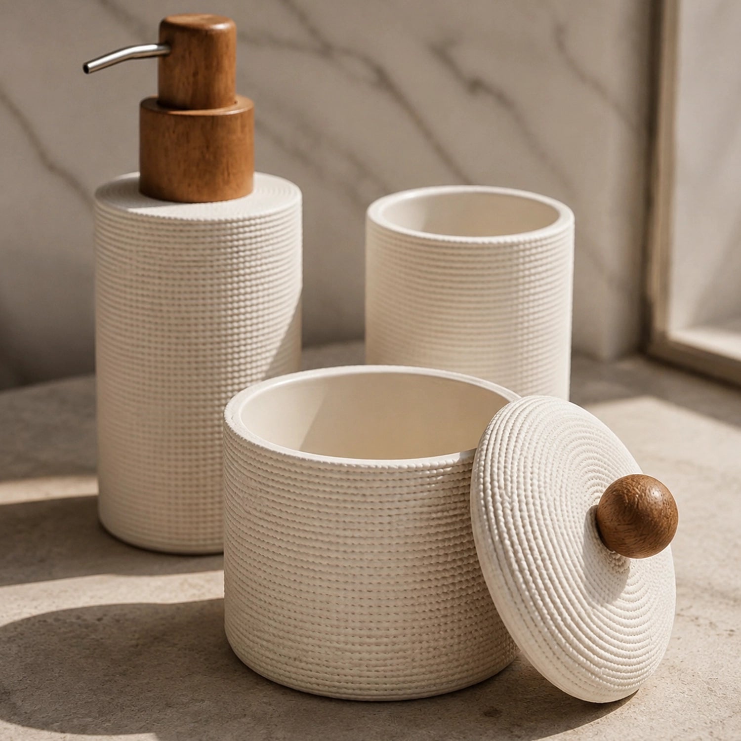 Conjunto para Banheiro Bege Wood - 3 peças