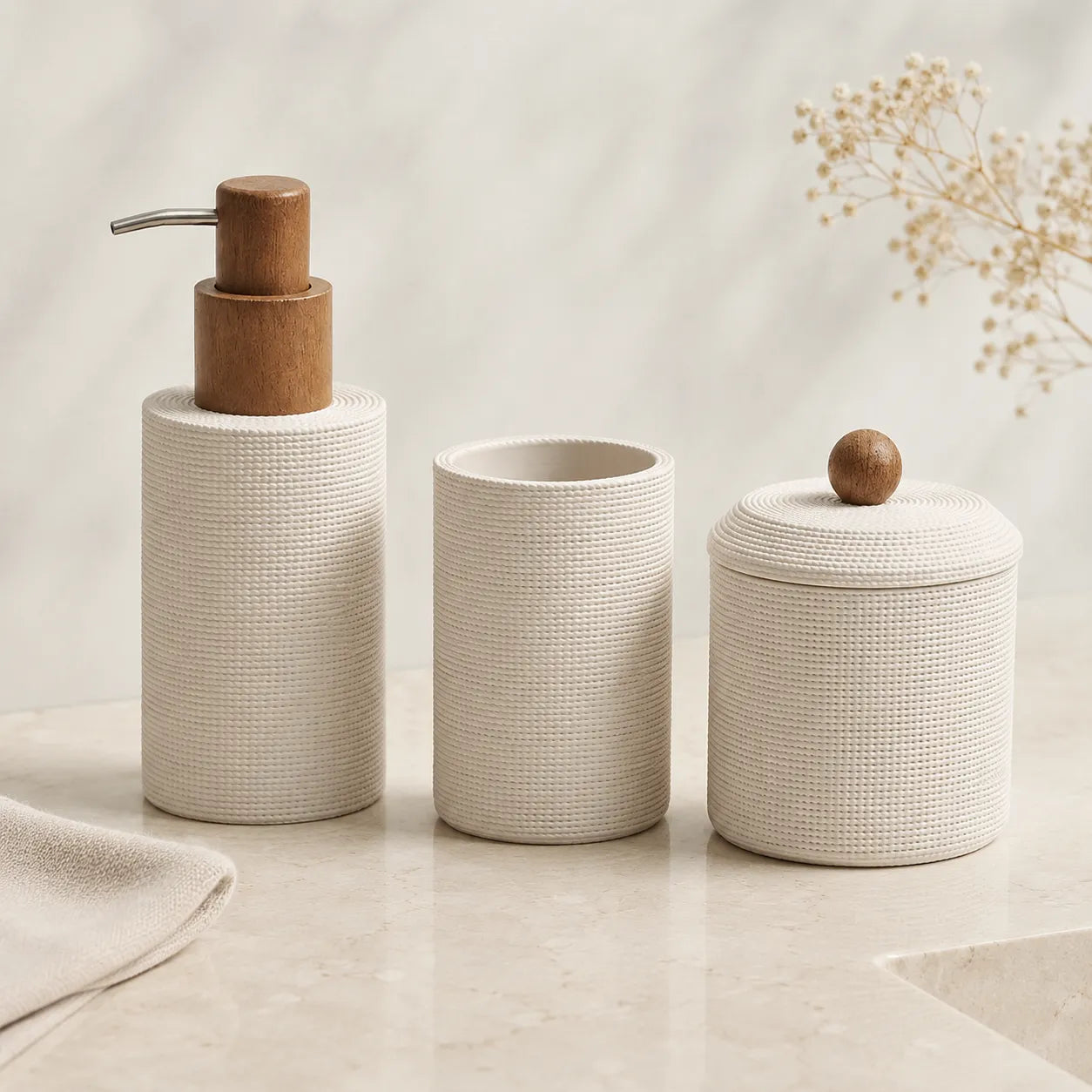 Conjunto para Banheiro Bege Wood - 3 peças