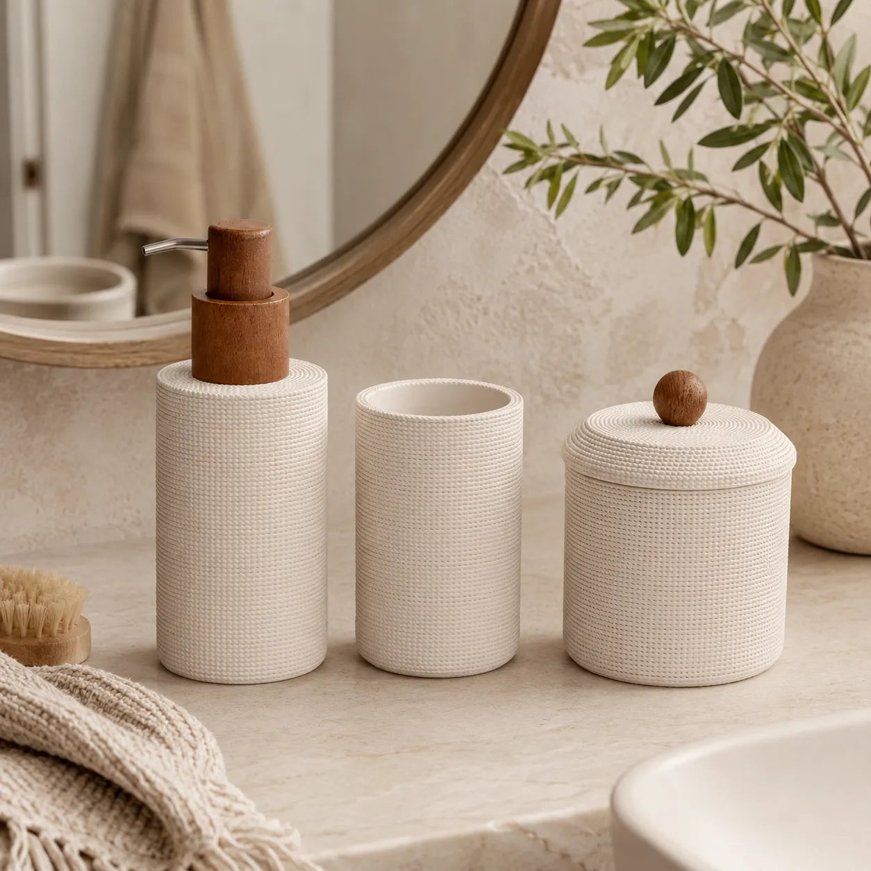 Conjunto para Banheiro Bege Wood - 3 peças