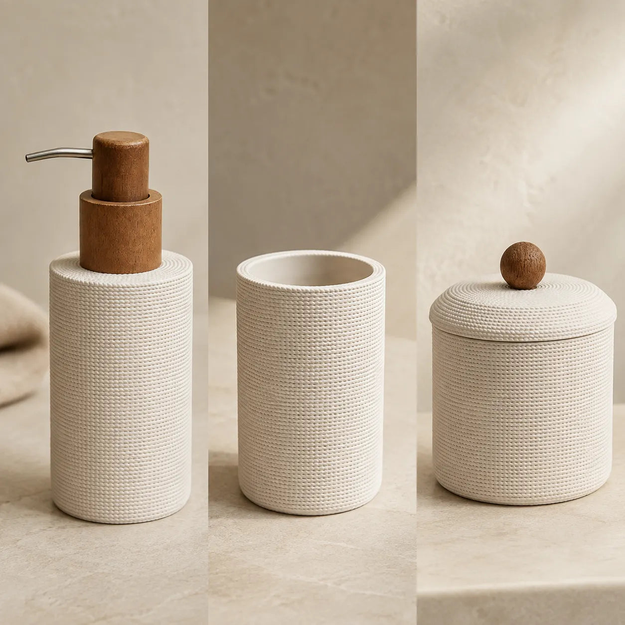 Conjunto para Banheiro Bege Wood - 3 peças