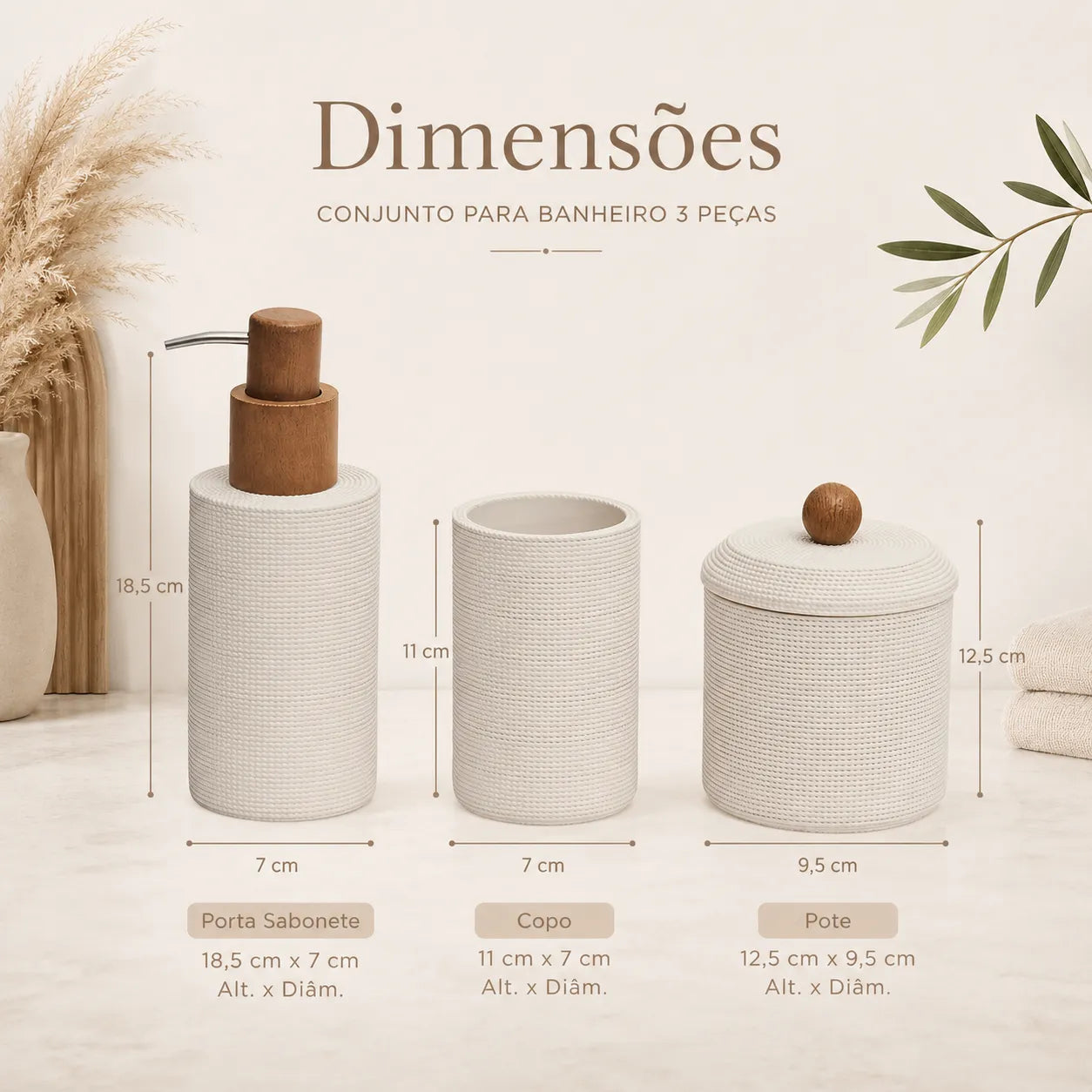 Conjunto para Banheiro Bege Wood - 3 peças
