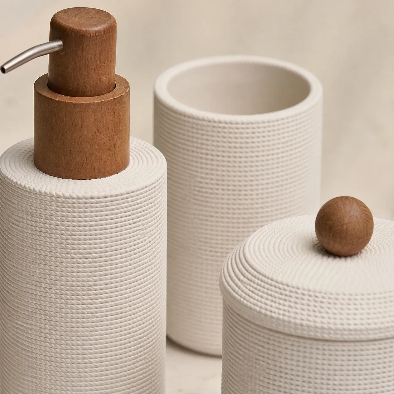 Conjunto para Banheiro Bege Wood - 3 peças