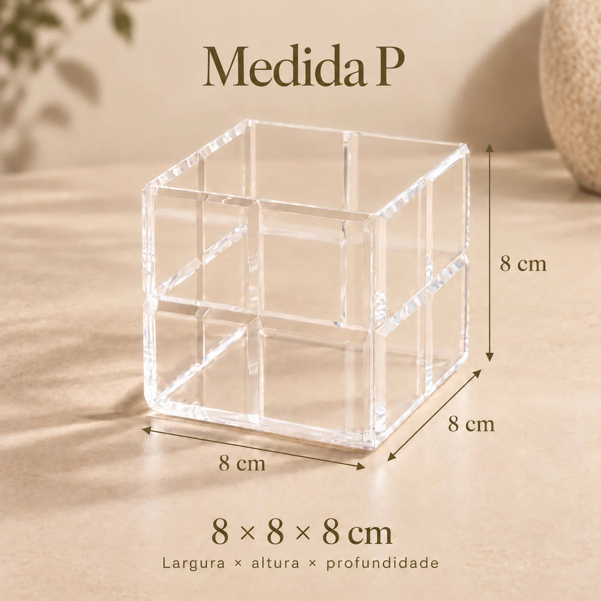 Cubo organizador Faceta em acrílico cristal, em diagrama do tamanho P.