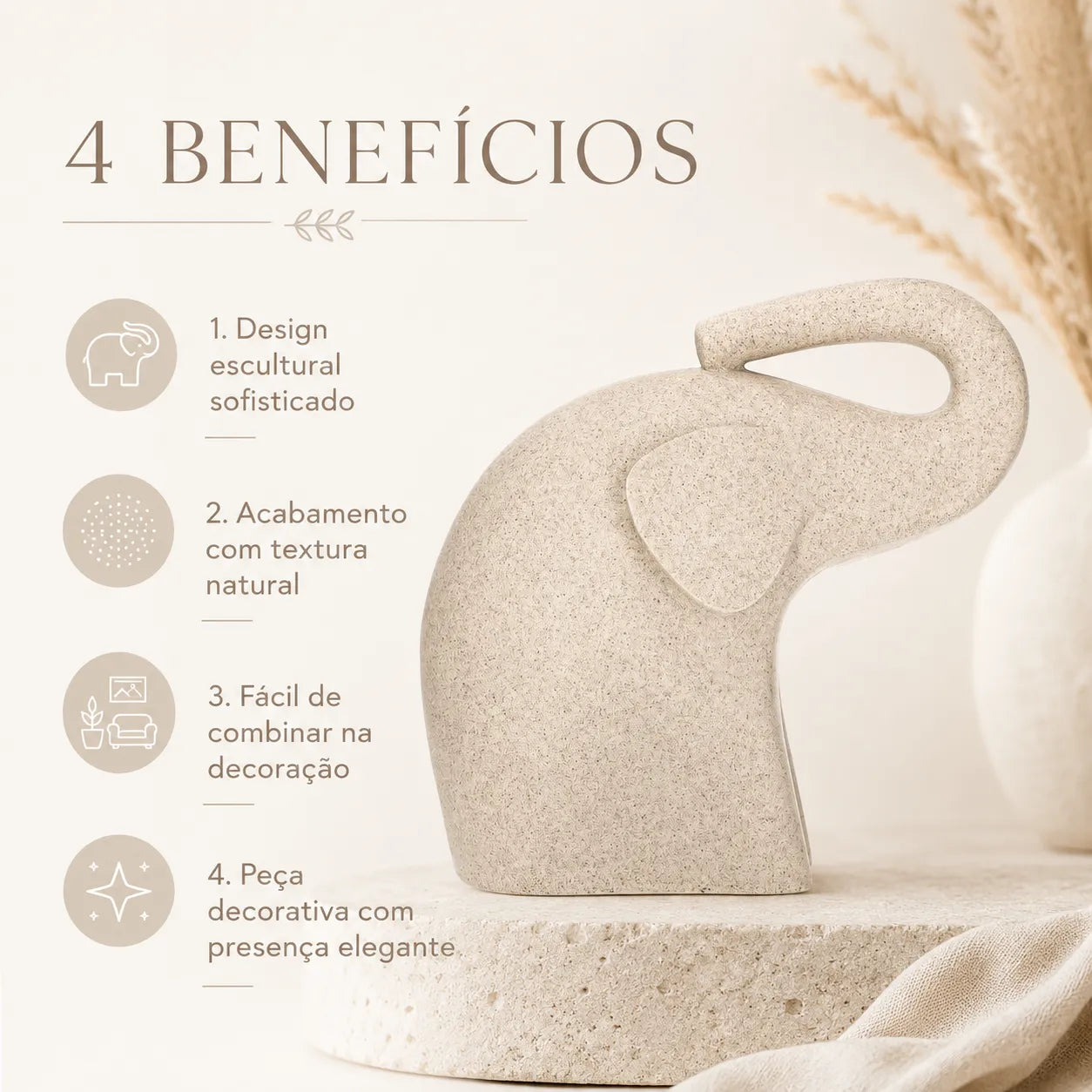Elefante Decorativo em Resina Marfim