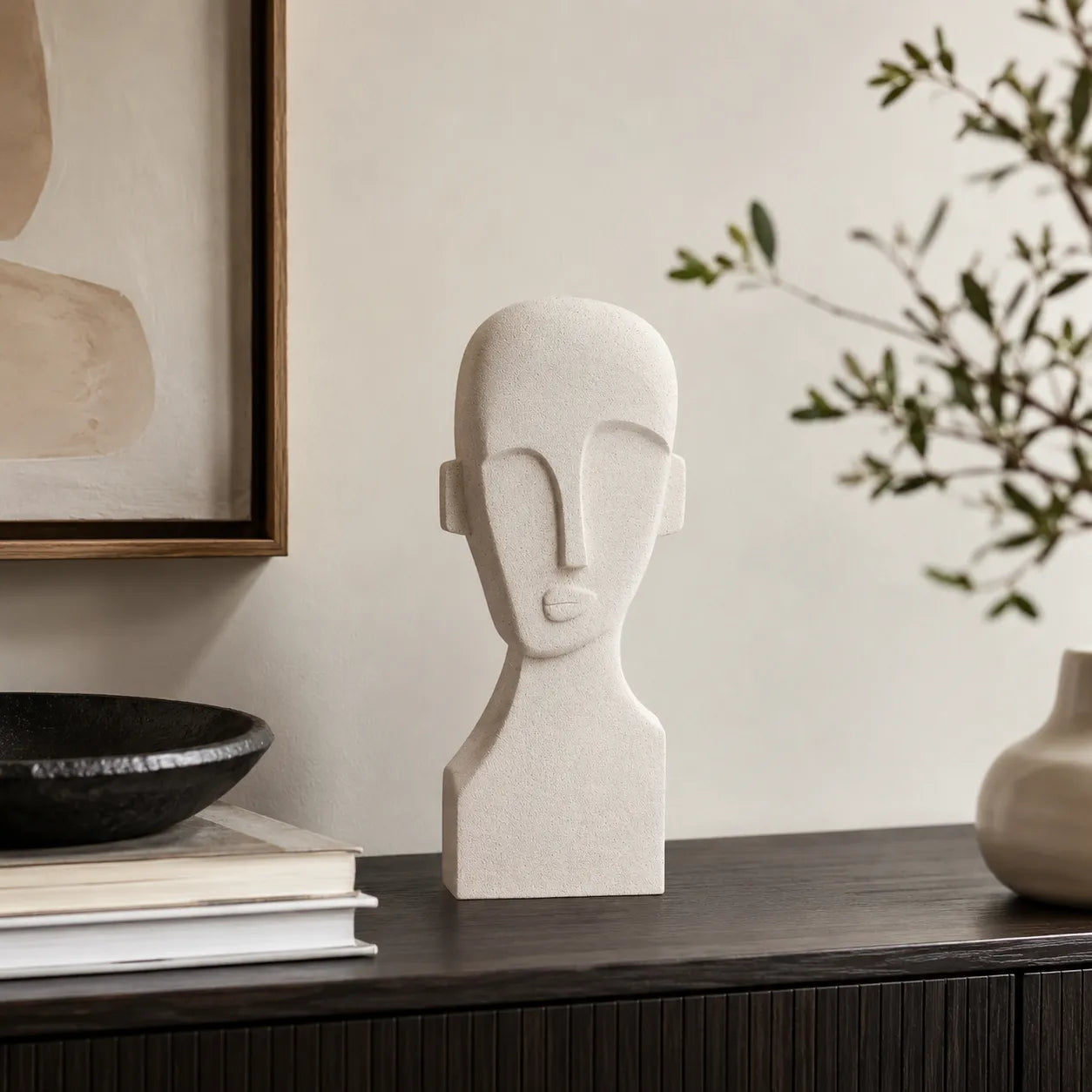 Escultura Decorativa Abstrata em Bege Faces