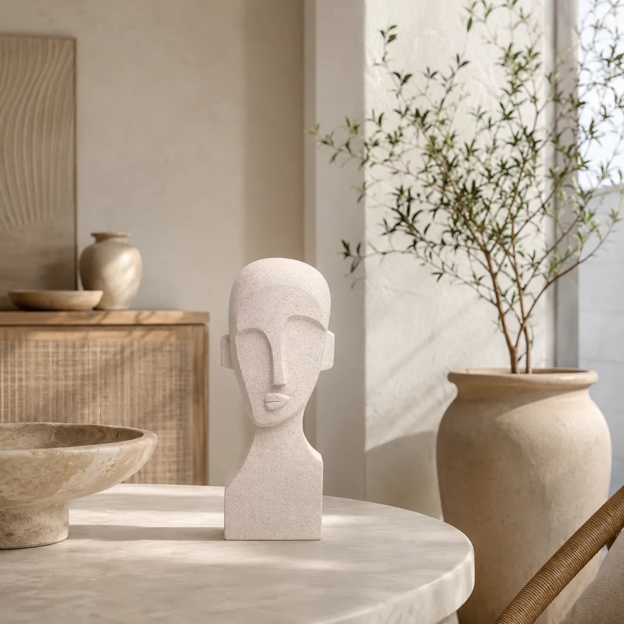 Escultura Decorativa Abstrata em Bege Faces