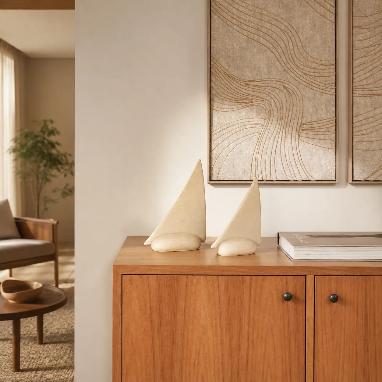 Escultura Decorativa em Resina Veleiro Minimalista