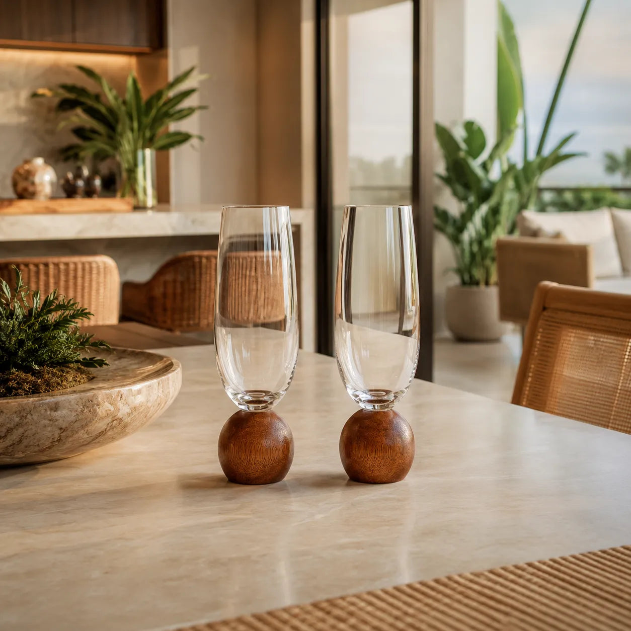Jogo de Taças para Espumante em Cristal e Madeira Acácia - 210ml