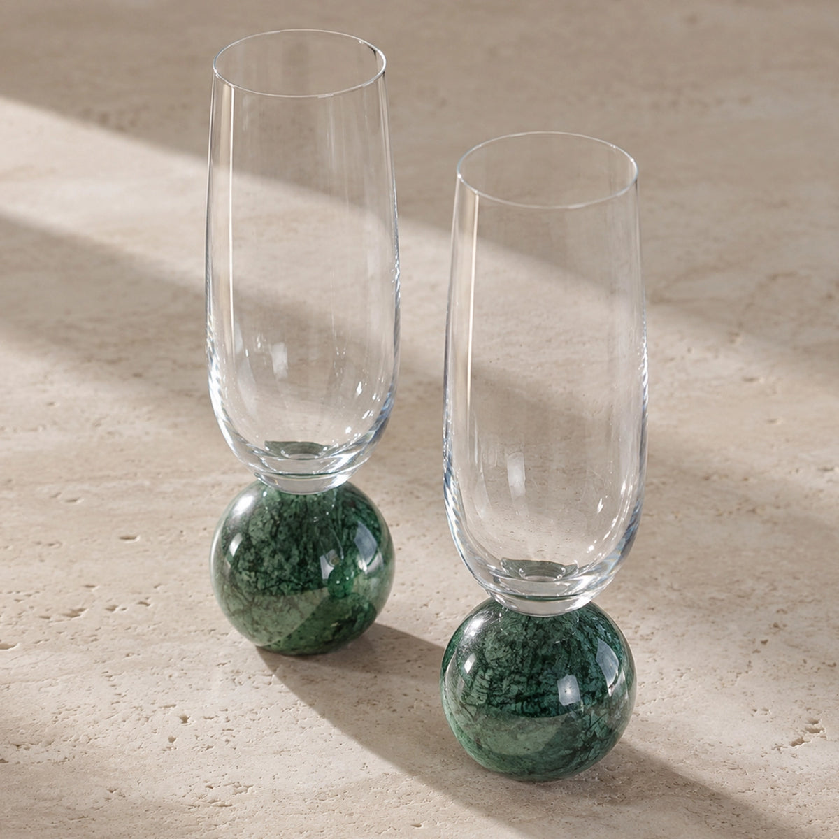 Jogo de Taças para Espumante em Cristal e Mármore Verde - 210ml
