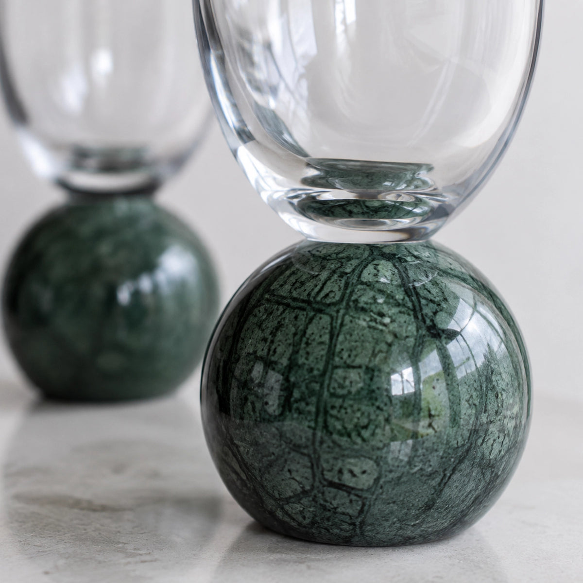 Jogo de Taças para Espumante em Cristal e Mármore Verde - 210ml