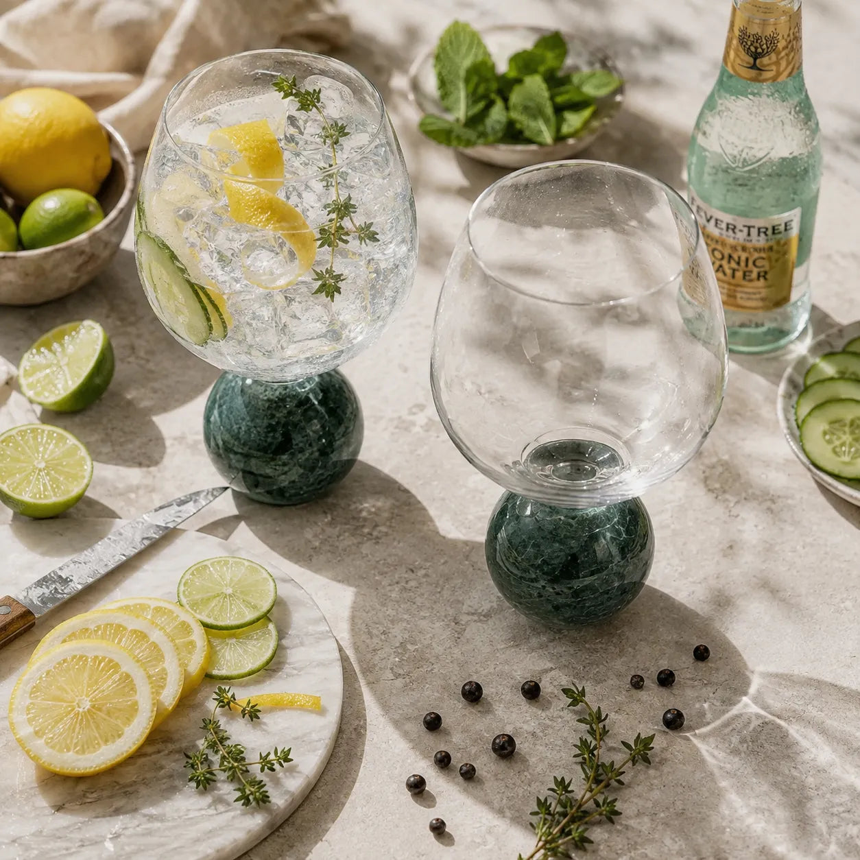 Jogo de Taças para Gin em Cristal e Mármore Verde - 640ml
