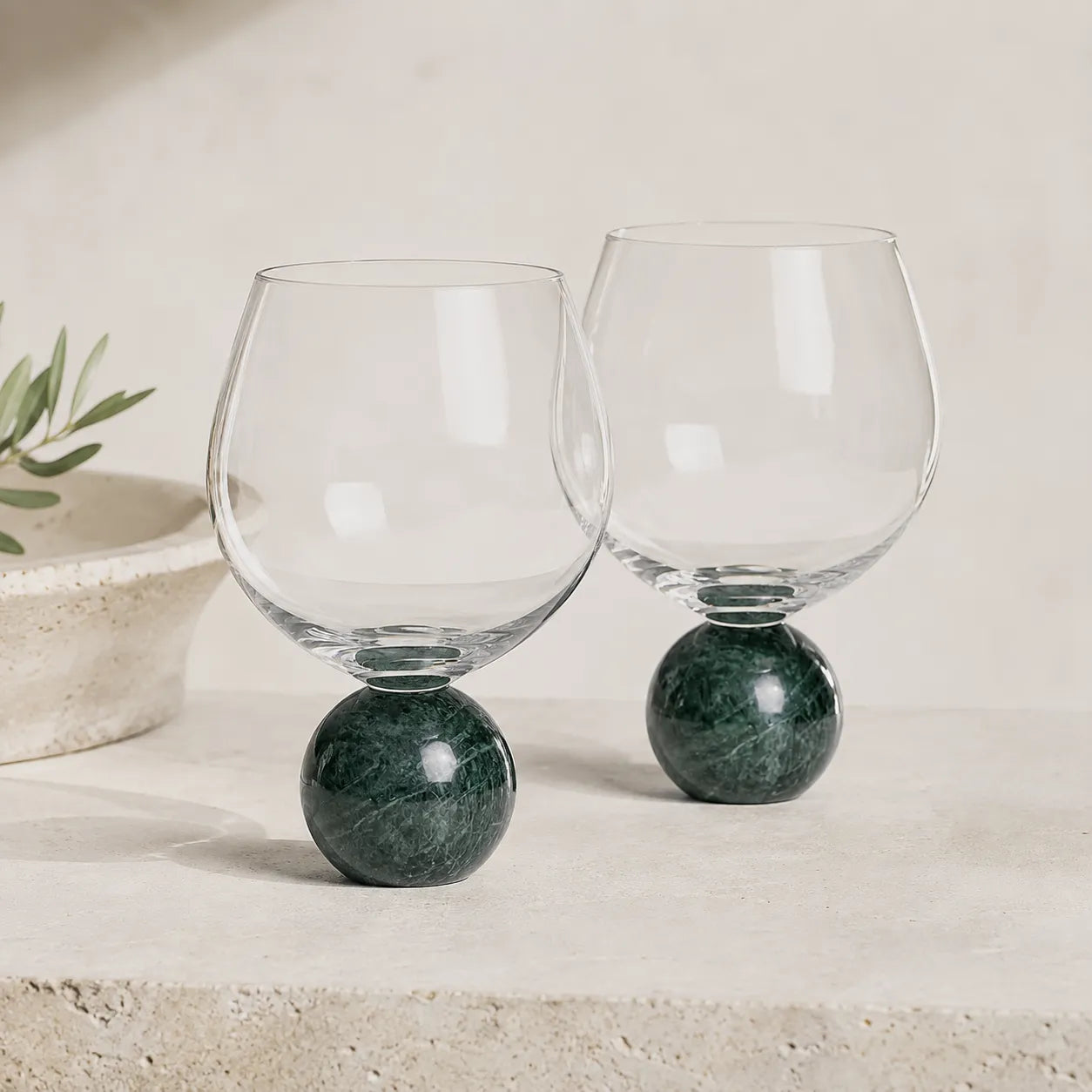 Jogo de Taças para Gin em Cristal e Mármore Verde - 640ml