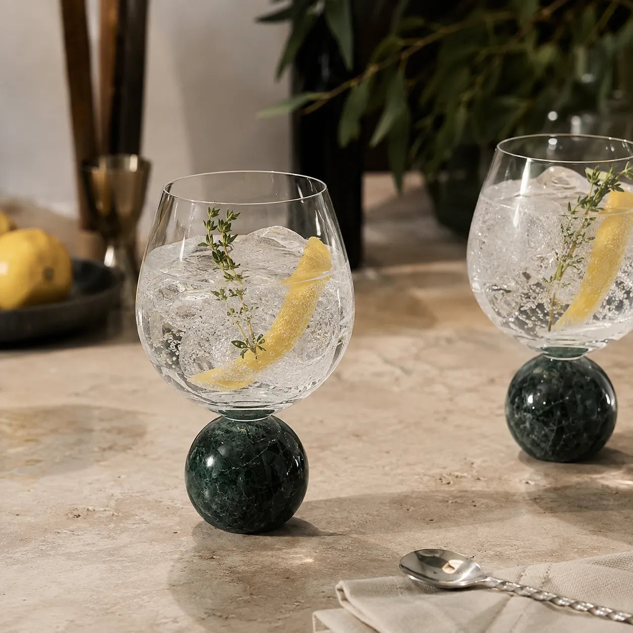 Jogo de Taças para Gin em Cristal e Mármore Verde - 640ml