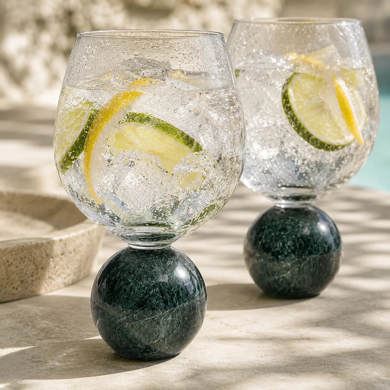 Jogo de Taças para Gin em Cristal e Mármore Verde - 640ml