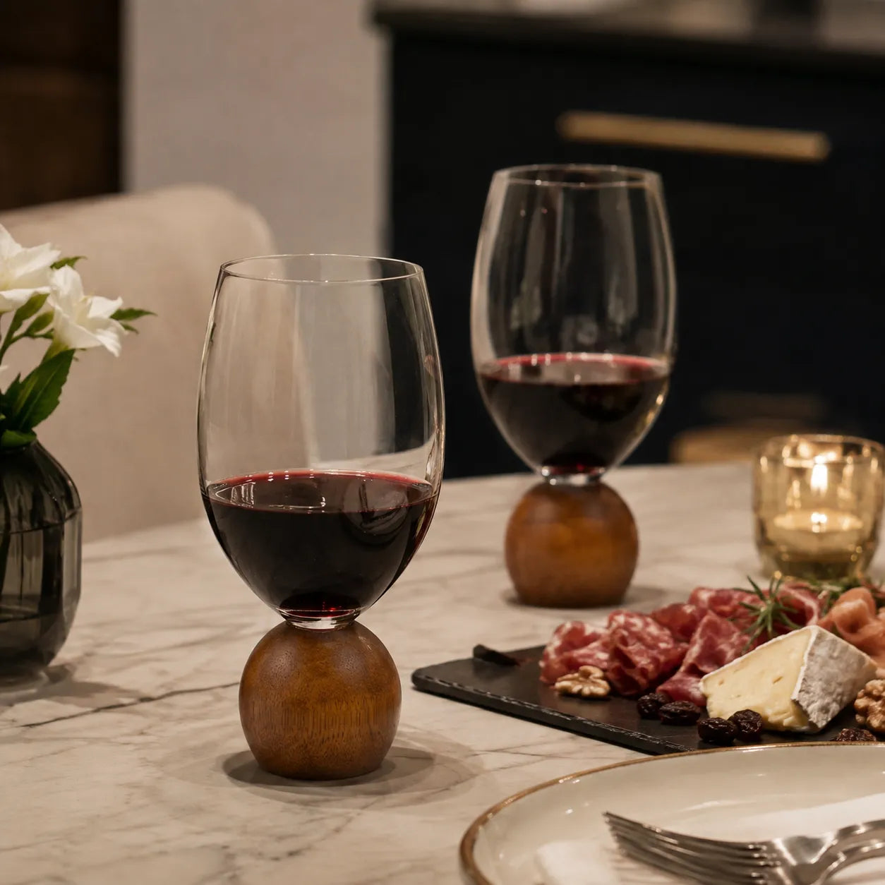 Jogo de Taças para Vinho em Cristal e Madeira Acácia - 520ml
