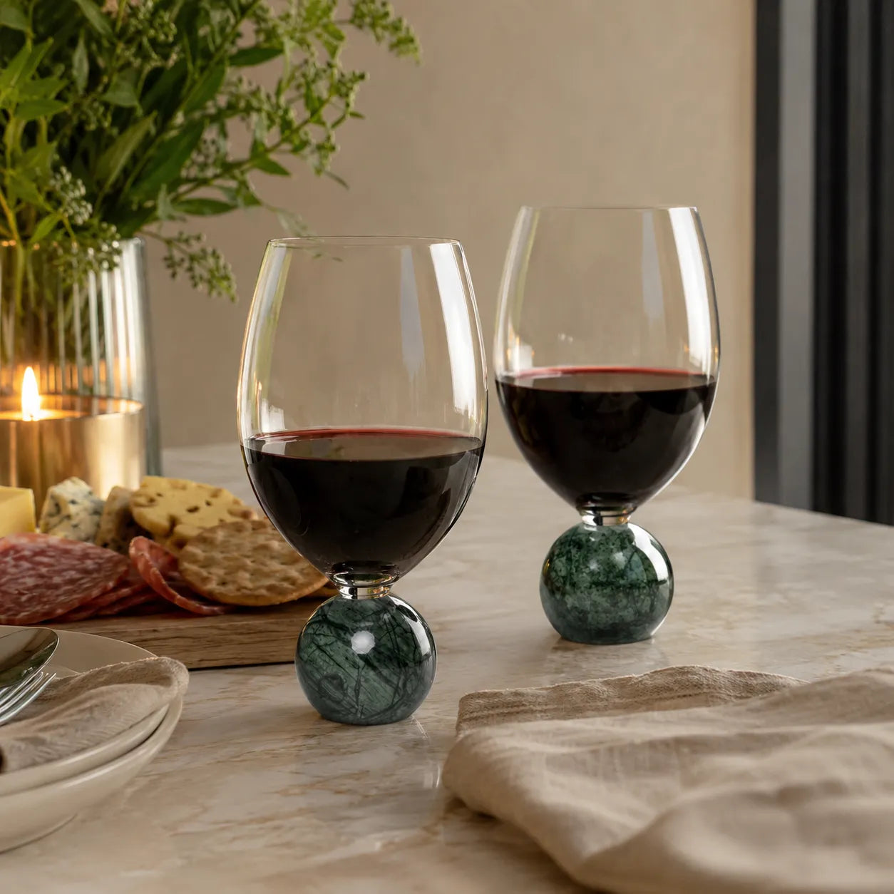Jogo de Taças para Vinho em Cristal e Mármore Verde - 520ml