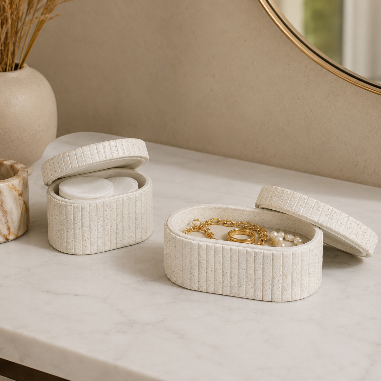Kit 2 Caixas Organizadoras Caneladas Off-White