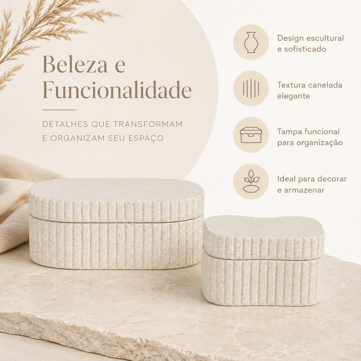 Kit 2 Caixas Organizadoras Caneladas Off-White