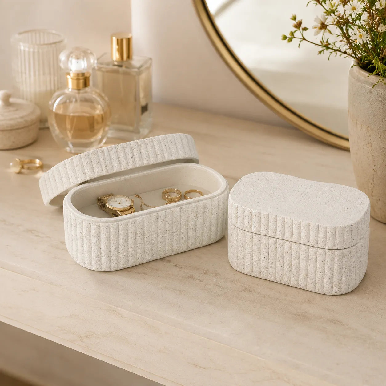 Kit 2 Caixas Organizadoras Caneladas Off-White