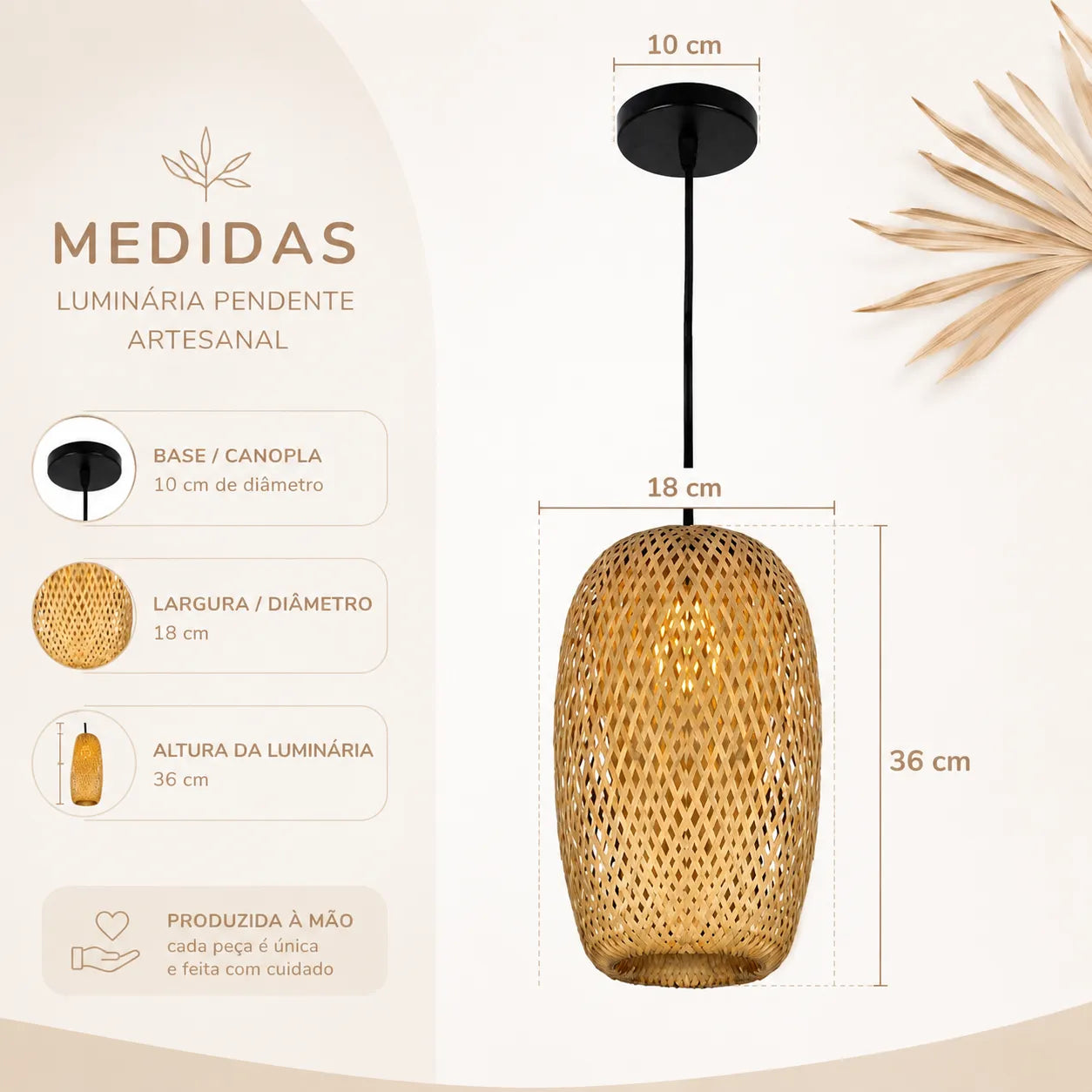 Kit 3 Luminárias Pendente de Bambu Natú