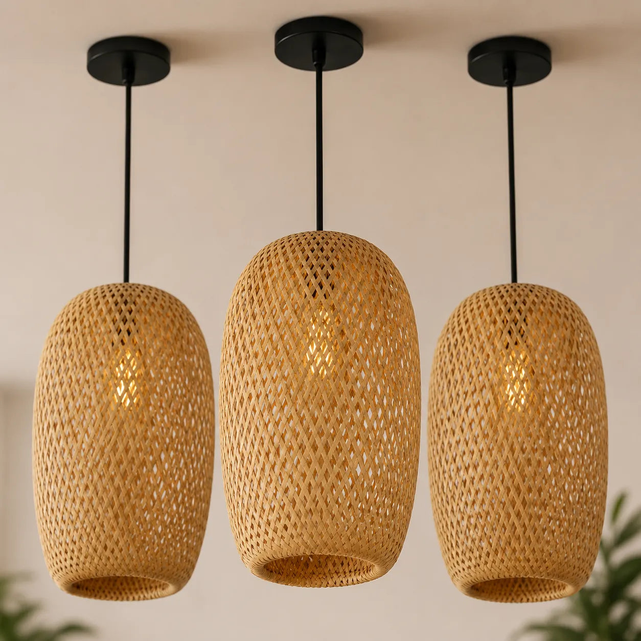 Kit 3 Luminárias Pendente de Bambu Natú