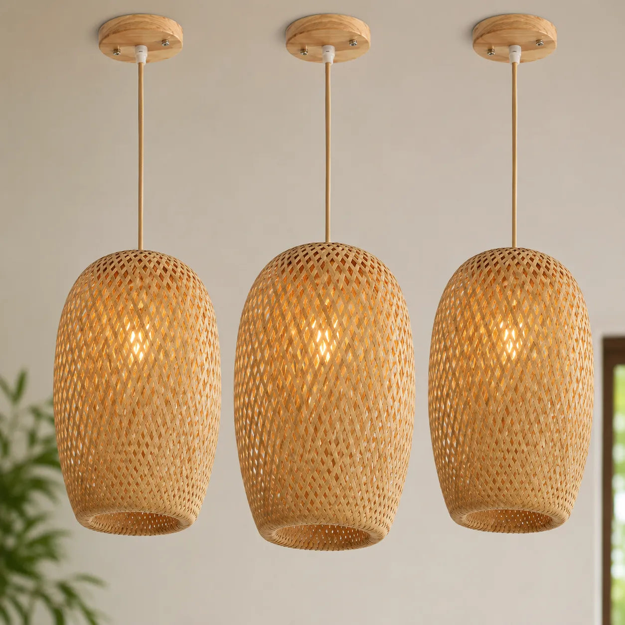 Kit 3 Luminárias Pendente de Bambu Natú
