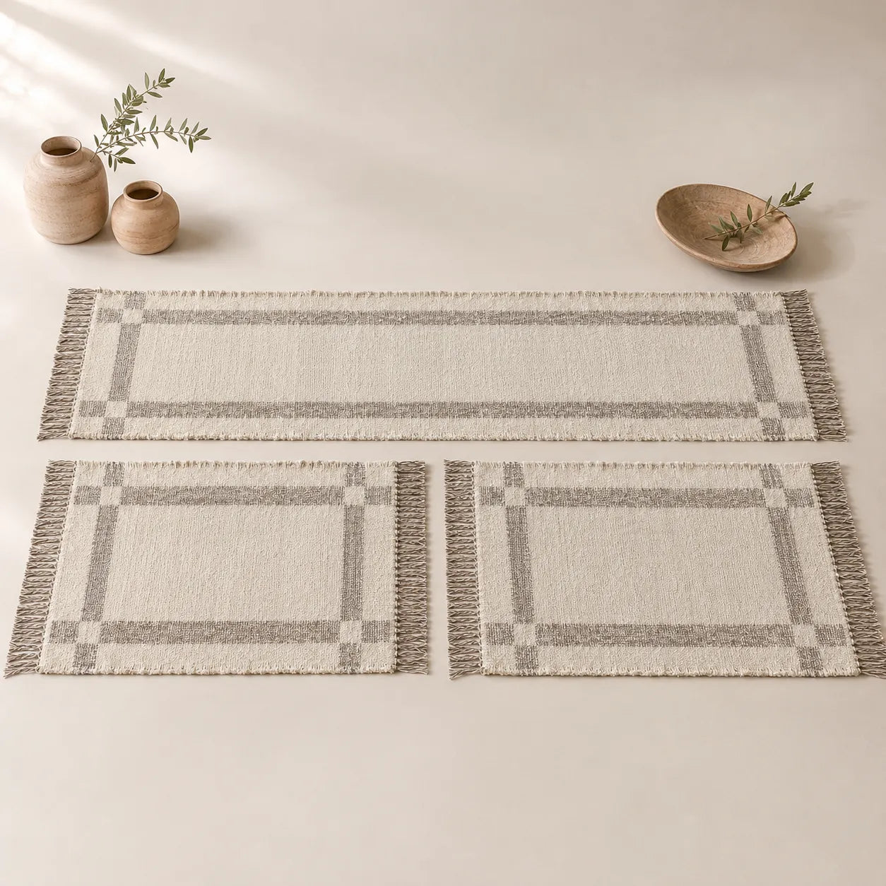 Kit 3 Tapetes Dupla Face Trama Natural Boho Chic