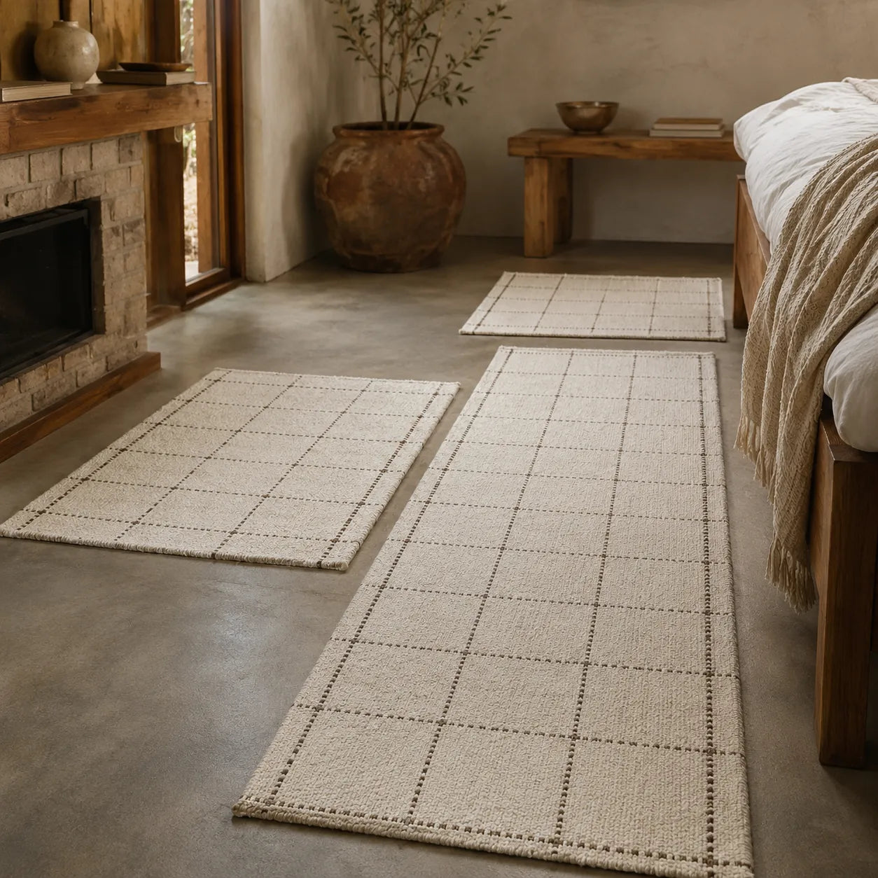 Kit 3 Tapetes Felpudos Toque Macio Linhas Naturais