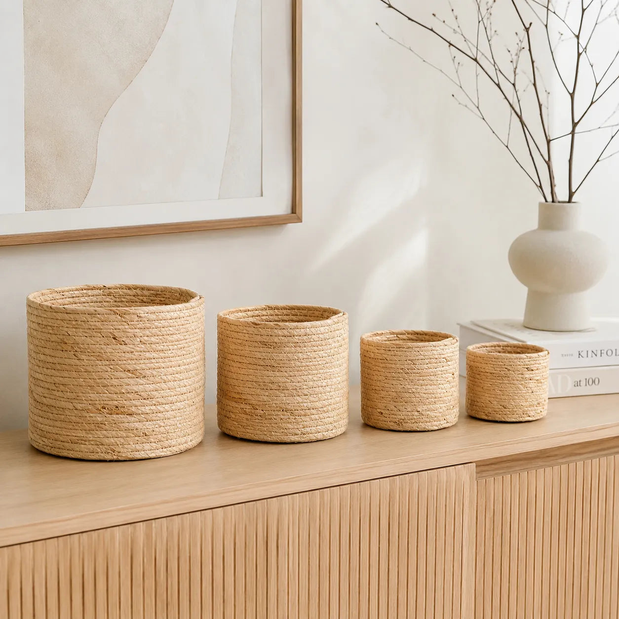 Kit 4 Cachepots em Fibra Natural Raizes