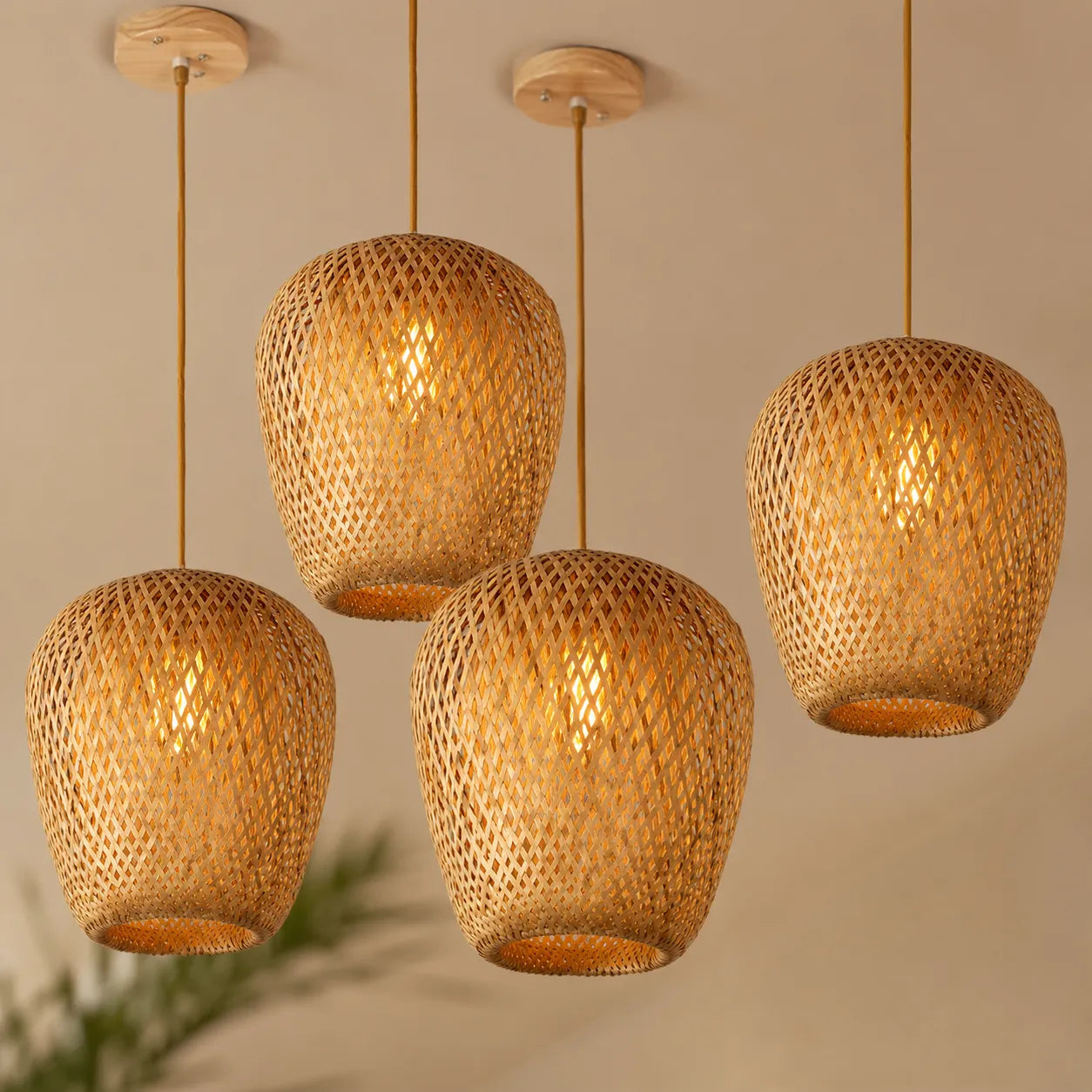 Kit 4 Luminárias Pendente Bambu Rattan