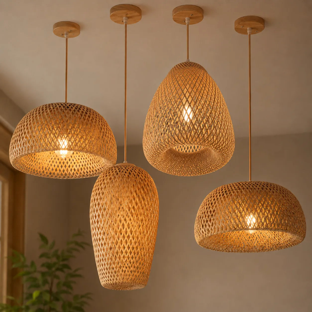 Kit 4 Luminárias Pendente de Bambu Trama
