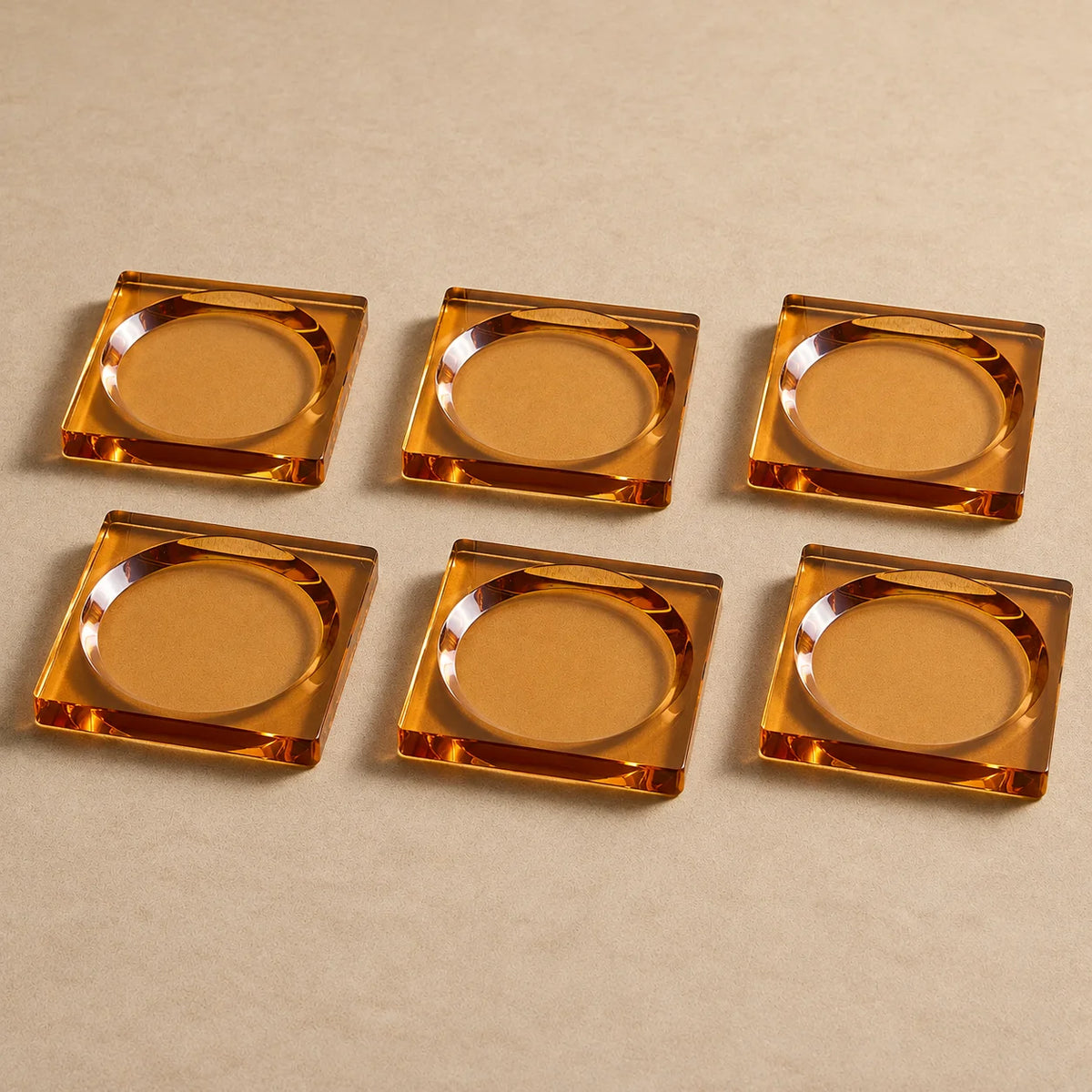 Kit 6 Porta-Copos Quadrados em Acrílico Âmbar Quadria