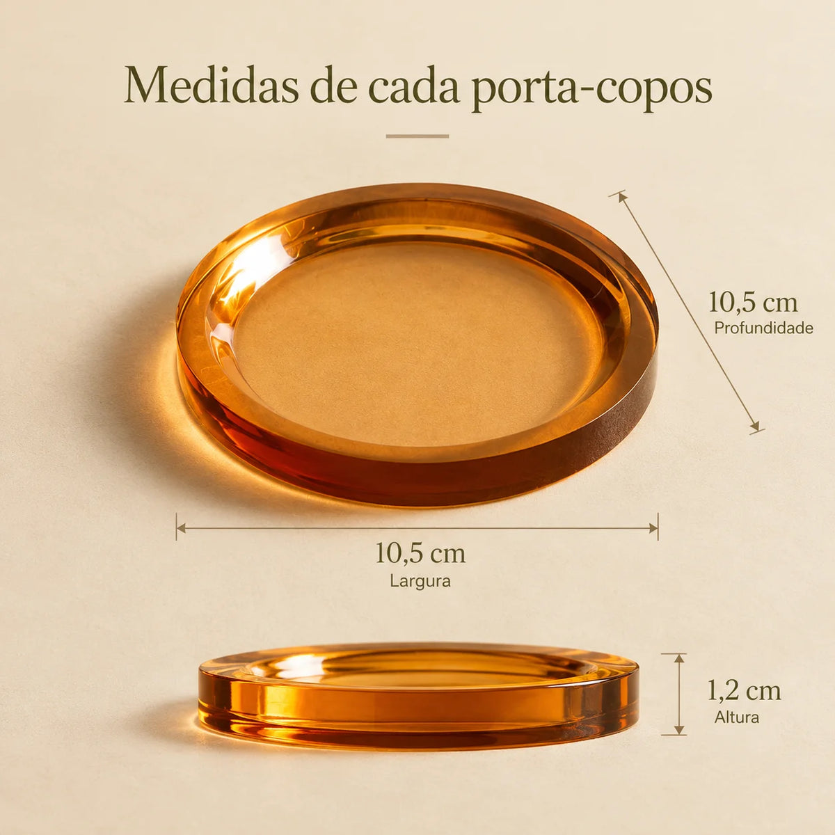 Kit 6 Porta-Copos Redondos em Acrílico Âmbar Orbela