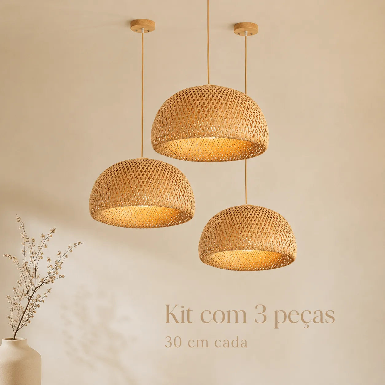 Kit Luminárias Pendente de Bambu Trio Encantos