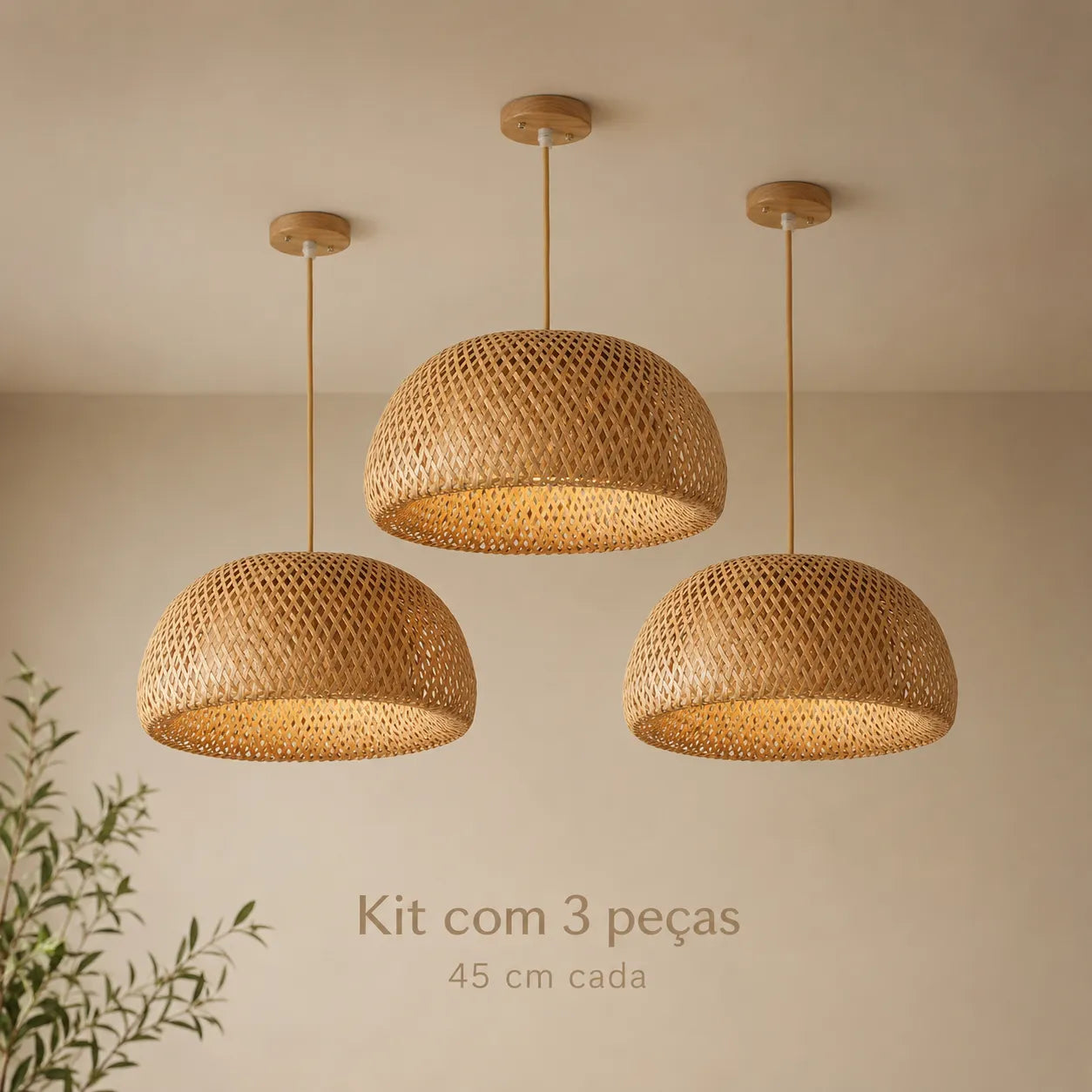 Kit Luminárias Pendente de Bambu Trio Encantos