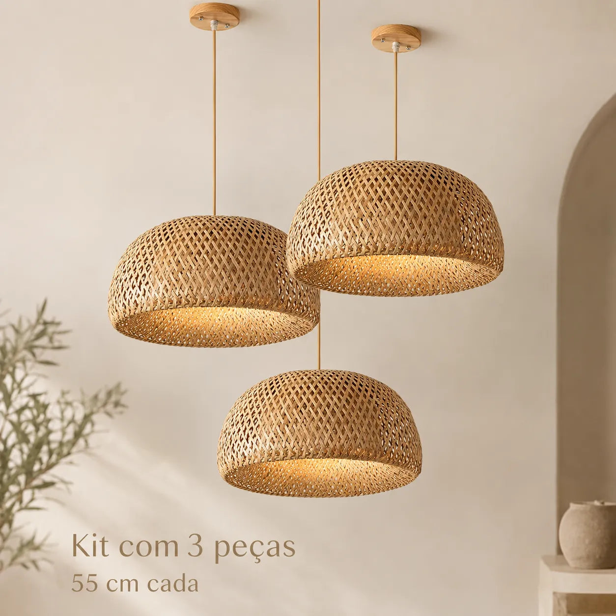 Kit Luminárias Pendente de Bambu Trio Encantos