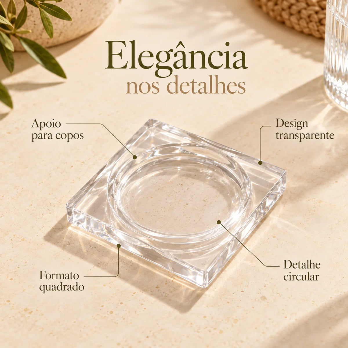 Kit 6 Porta-Copos Quadrados em Acrílico Cristal Quadria, com acabamento em acrílico de aspecto translúcido